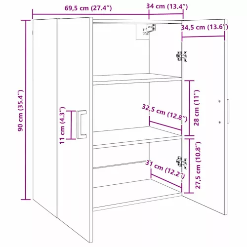  Fali szekrény Falra szerelhető Barna 69.5 x 34 x 90 cm Faanyag