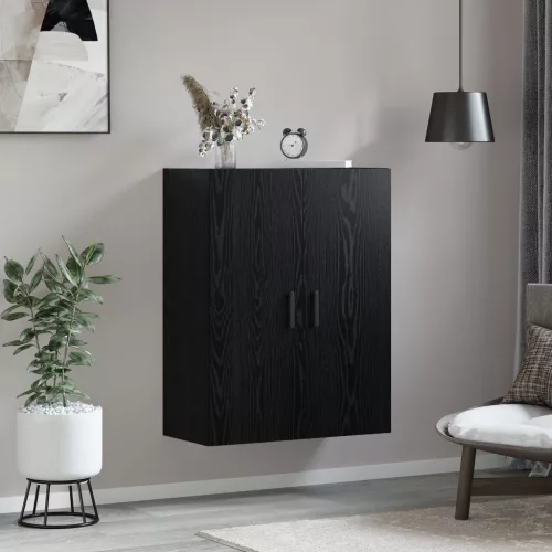  Fali szekrény polcokkal tárolóval ajtóval Musta tammi 69.5 x 34 x 90 cm Faanyag