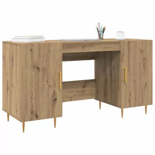  Asztal polcokkal kézműves tölgy 140 x 50 x 75 cm Faanyag