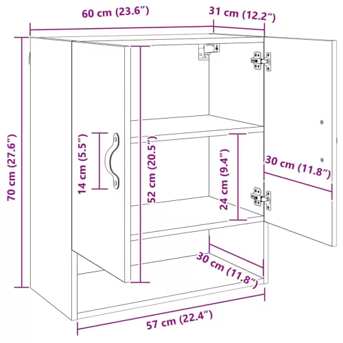  Fali Szekrény kézműves tölgy 60 x 31 x 70 cm Faanyag