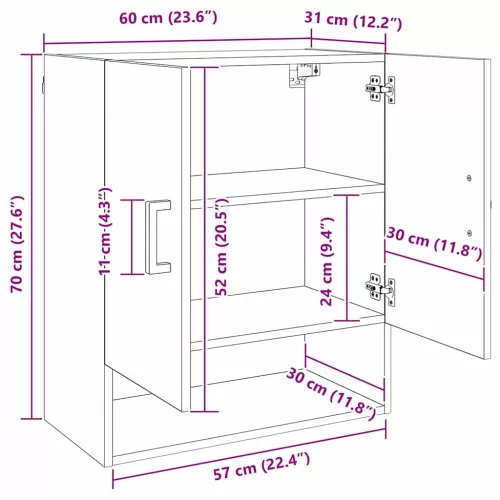 Fali Szekrény kézműves tölgy 60 x 31 x 70 cm Faanyag