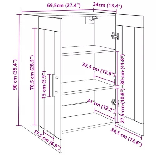  Fali szekrény polcokkal Musta tammi 69.5 x 34 x 90 cm Faanyag