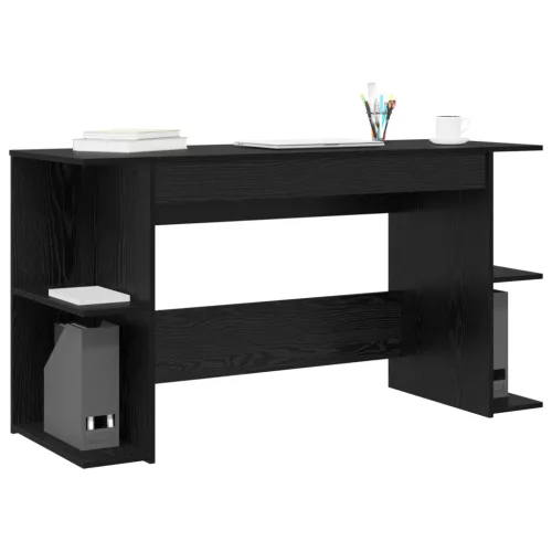  Asztal polcokkal Musta tammi 140 x 50 x 75 cm Faanyag