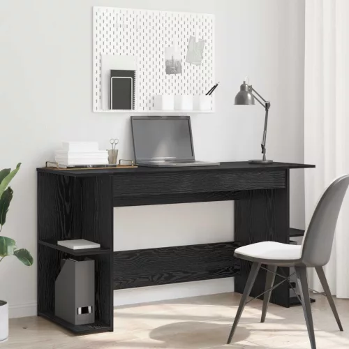  Asztal polcokkal Musta tammi 140 x 50 x 75 cm Faanyag