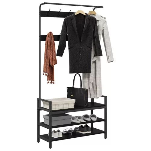  Kabáthorog polcokkal Fekete tölgy 95 x 34 x 184 cm Faanyag