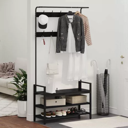  Kabáthorog polcokkal Fekete tölgy 95 x 34 x 184 cm Faanyag