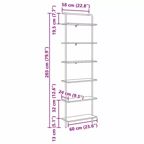  Könyvespolc Szürke sonoma 60 x 24 x 203 cm Faanyag