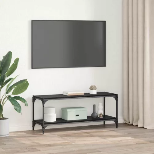  TV szekrény Fekete tölgy 100x33x41cm Műszaki fa és vas