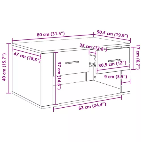  Dohányzóasztal fiókkal Öreg fa 80 x 50 x 40 cm Faanyag
