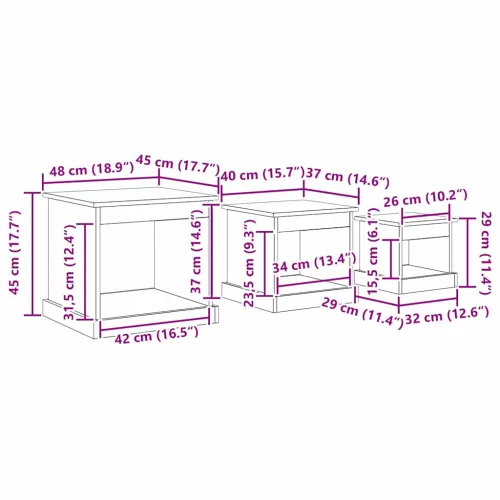  Dohányzóasztal 3 pcs Fekete tölgy Faanyag