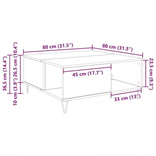  Dohányzóasztal Musta tammi 80 x 80 x 36.5 cm Faanyag