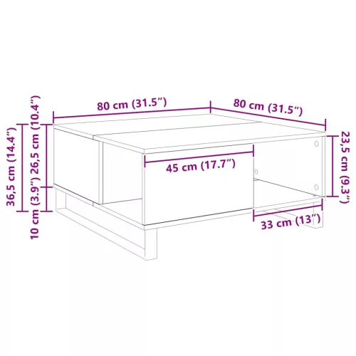  Dohányzóasztal kézműves tölgy 80 x 80 x 36.5 cm Faanyag