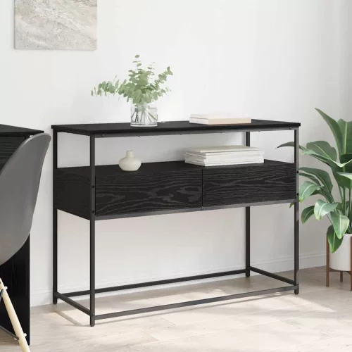  Konzolasztal Fekete tölgy 100 x 40 x 75 cm Mérnöki fa és fém