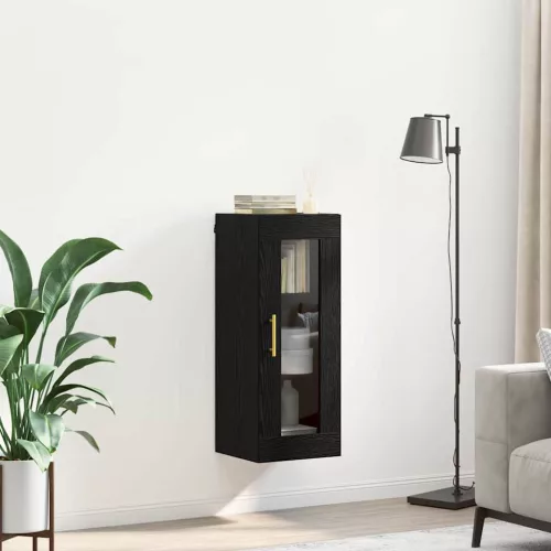  Fali szekrény Fekete tölgy 34,5 x 34 x 90 cm Műanyag Fa és Üveg