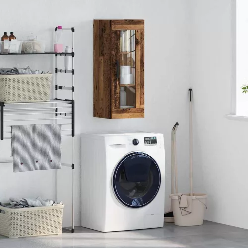  Fali szekrény Öreg fa 34,5 x 34 x 90 cm Műanyag Fa és Üveg