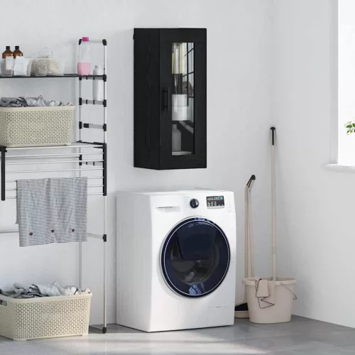  Fali szekrény Fekete tölgy 34,5 x 34 x 90 cm Műanyag Fa és Üveg