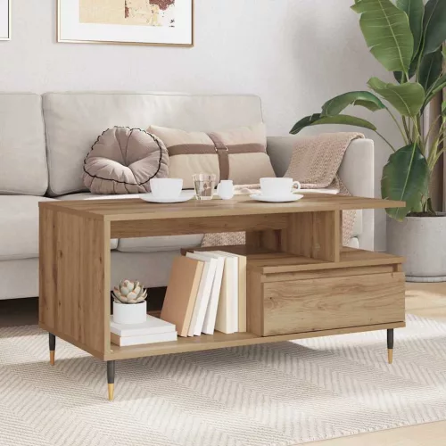  Dohányzóasztal fiókkal kézműves tölgy 90 x 49 x 45 cm Faanyag