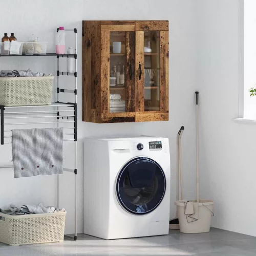  Fali szekrény Öreg fa 69,5 x 34 x 90 cm Műanyag Fa és Üveg