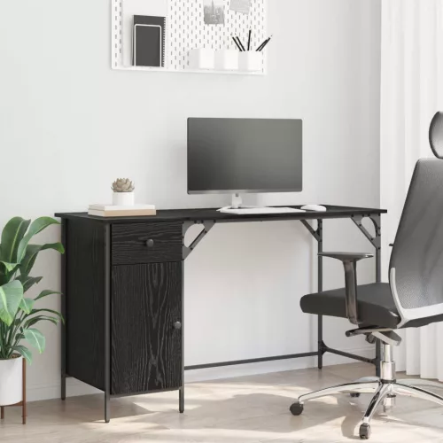  Számítógépes asztal Fekete tölgy 131 x 48 x 75 cm Faanyag