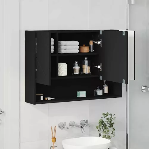  Tükörszekrény Falra szerelhető Fekete 80 x 17 x 55 cm Faanyag