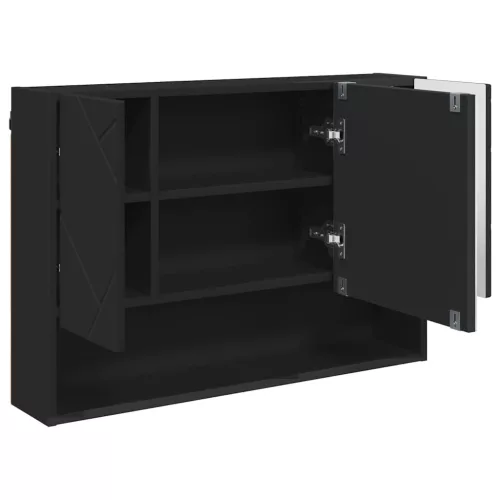  Tükörszekrény Falra szerelhető Fekete 80 x 17 x 55 cm Faanyag