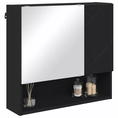  Tükörszekrény polcokkal ajtóval Fekete 59 x 17 x 55 cm Faanyag