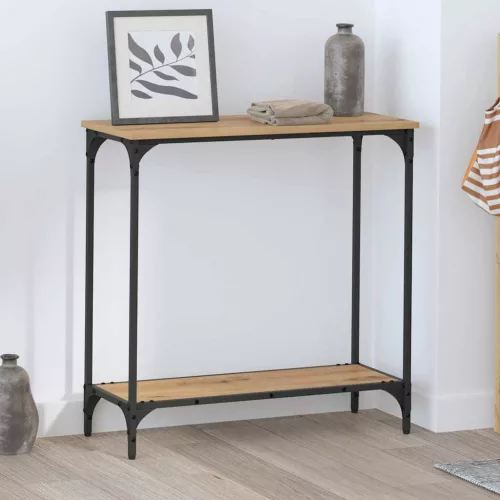  Konzolasztal polcokkal kézműves tölgy 75 x 30.5 x 75 cm Faanyag