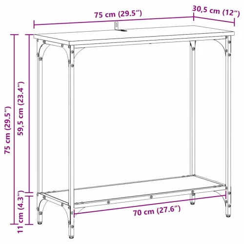  Konzolasztal polcokkal kézműves tölgy 75 x 30.5 x 75 cm Faanyag