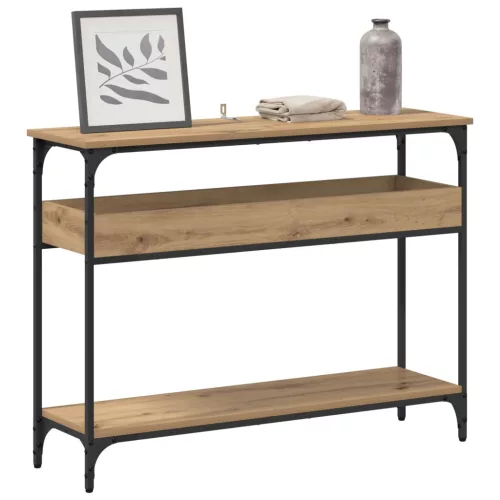  Konzolasztal polcokkal kézműves tölgy 100 x 29 x 75 cm Faanyag