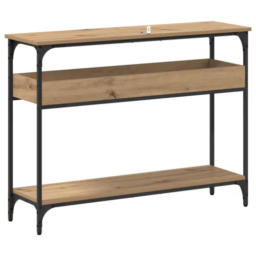  Konzolasztal polcokkal kézműves tölgy 100 x 29 x 75 cm Faanyag