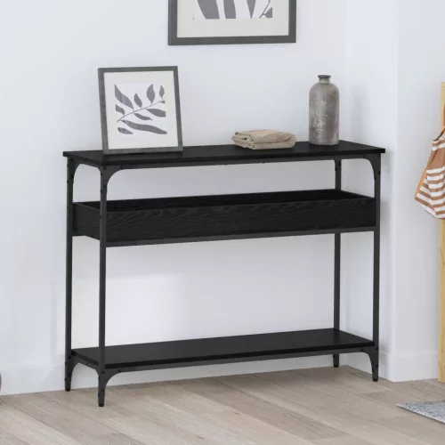  Konzolasztal polcokkal Musta tammi 100 x 29 x 75 cm Faanyag
