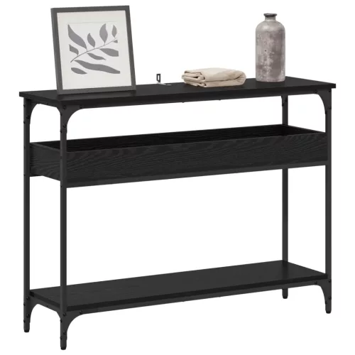  Konzolasztal polcokkal Musta tammi 100 x 29 x 75 cm Faanyag