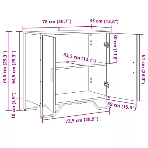  Széf polcokkal tárolóval ajtóval Barna 78 x 35.5 x 74.5 cm Faanyag