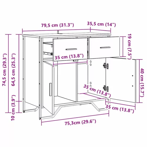  Széf fiókkal Musta tammi 79.5 x 35.5 x 74.5 cm Faanyag