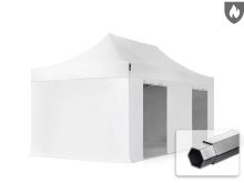   Professional összecsukható sátor PROFESSIONAL 620g/m2 tűzálló ponyvával, alumínium szerkezettel, 4 oldalfallal, ablak nélkül - 3x6m fehér