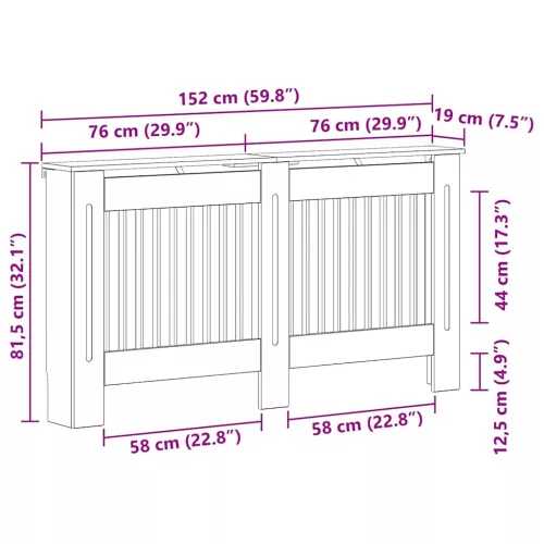  Radiátor fedezék Magas Fényű Fehér 152 x 19 x 81,5 cm Faanyag