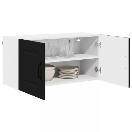  Fali konyhaszekrény polcokkal Fekete 80 x 31 x 40 cm Faanyag