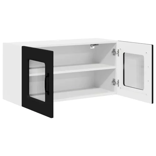  Fali konyhaszekrény polcokkal Fekete 80 x 31 x 40 cm Faanyag