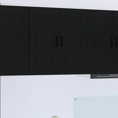  Fali konyhaszekrény polcokkal Fekete 80 x 31 x 80 cm Faanyag