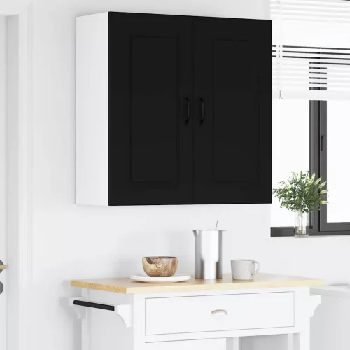  Fali konyhaszekrény polcokkal Fekete 80 x 31 x 80 cm Faanyag