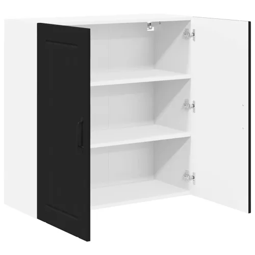  Fali konyhaszekrény polcokkal Fekete 80 x 31 x 80 cm Faanyag