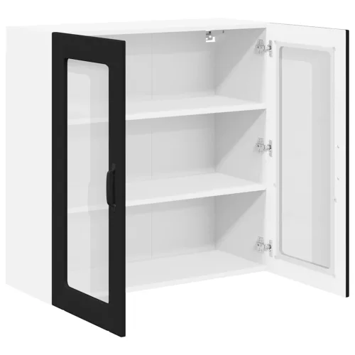  Fali konyhaszekrény polcokkal Fekete 80 x 31 x 80 cm Faanyag