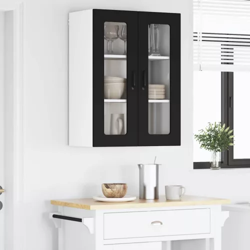  Fali konyhaszekrény polcokkal Fekete 60 x 31 x 80 cm Faanyag