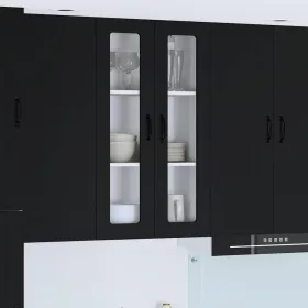    Fali konyhaszekrény polcokkal Fekete 60 x 31 x 100 cm Faanyag