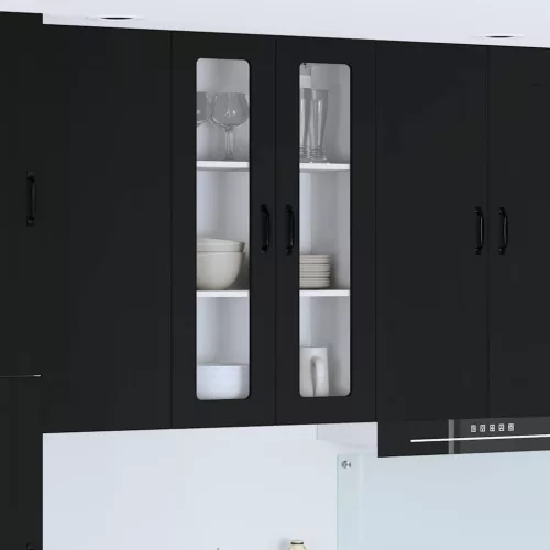  Fali konyhaszekrény polcokkal Fekete 60 x 31 x 100 cm Faanyag