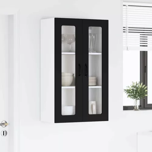  Fali konyhaszekrény polcokkal Fekete 60 x 31 x 100 cm Faanyag