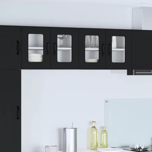 Fali konyhaszekrény polcokkal Fekete 60 x 31 x 40 cm Faanyag