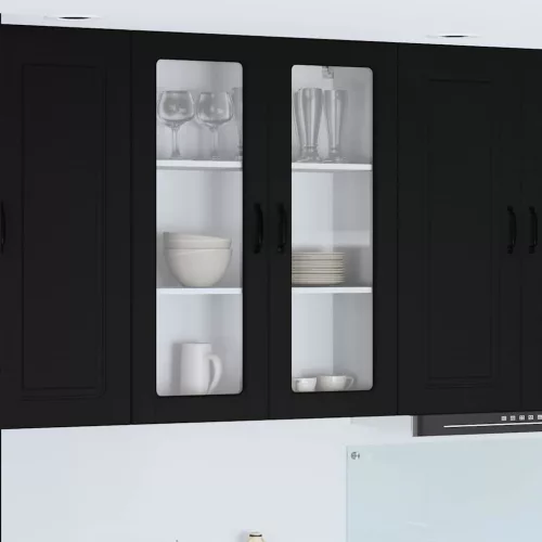  Fali konyhaszekrény polcokkal Fekete 80 x 31 x 100 cm Faanyag
