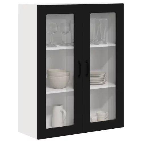  Fali konyhaszekrény polcokkal Fekete 80 x 31 x 100 cm Faanyag