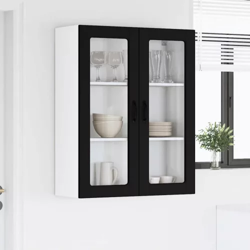  Fali konyhaszekrény polcokkal Fekete 80 x 31 x 100 cm Faanyag